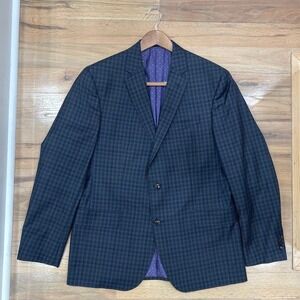 Men's Ted Baker Endurance 100% Wool Plaid Blazer‎ Sport Coat Navy 42R READ